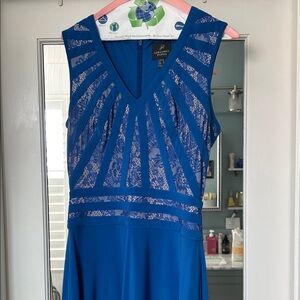 Adrianna Papell Blue Lace Panel Midi Dress